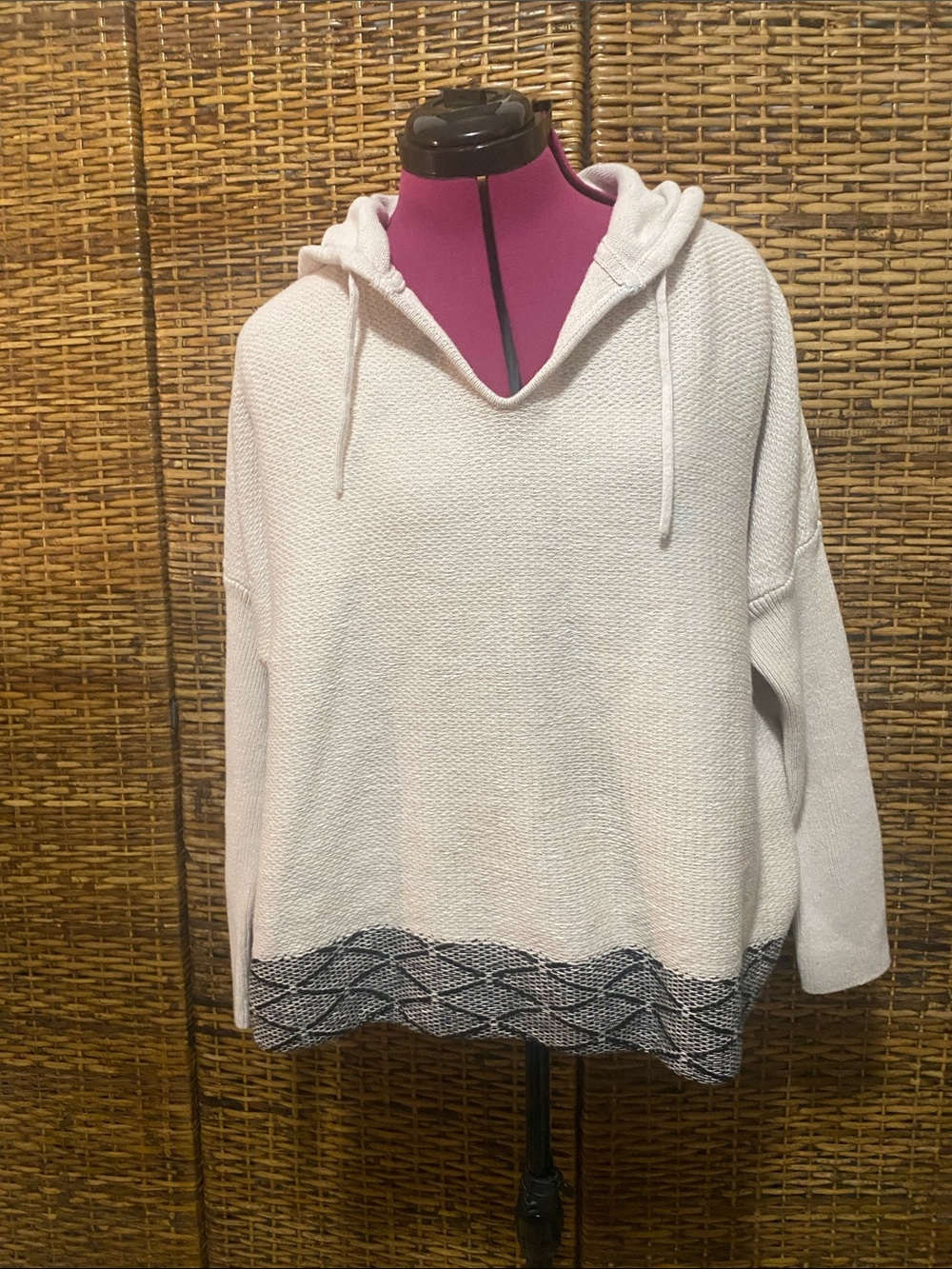 Sweaty Betty cream/black linen cotton blend oversized sweater hoodie S/M